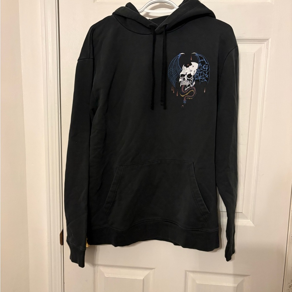 All Saints Charcoal Hoodie with Skull Graphic